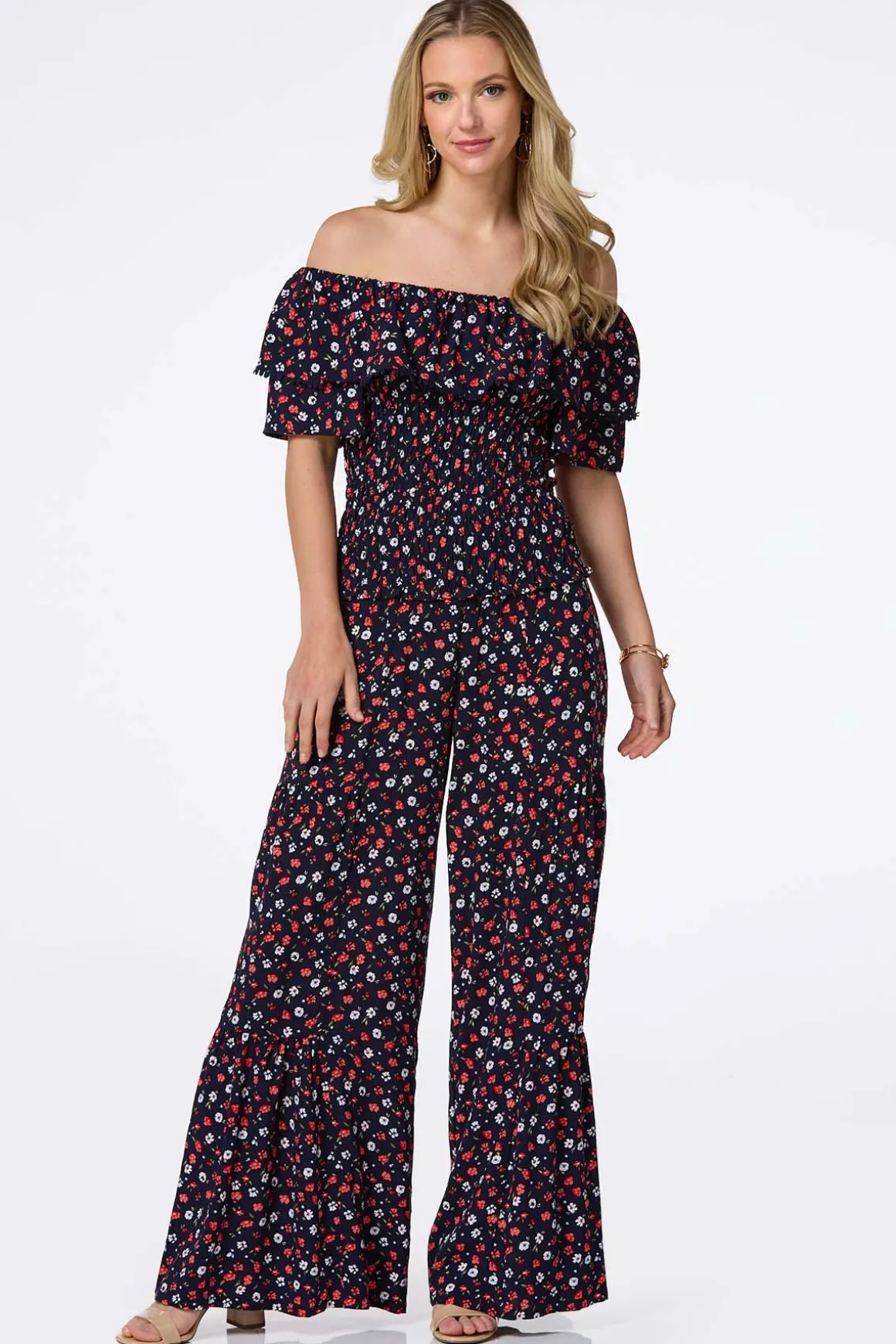 Smocked Navy Floral Top