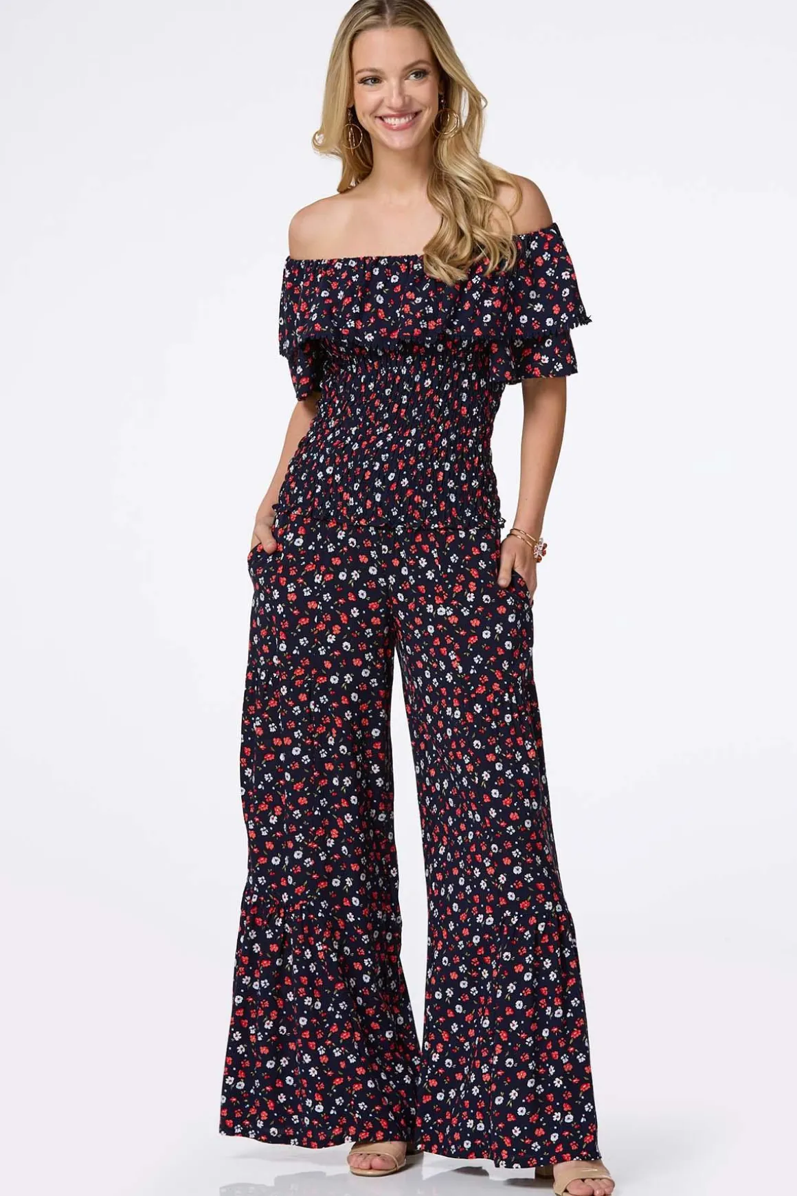 Smocked Navy Floral Top