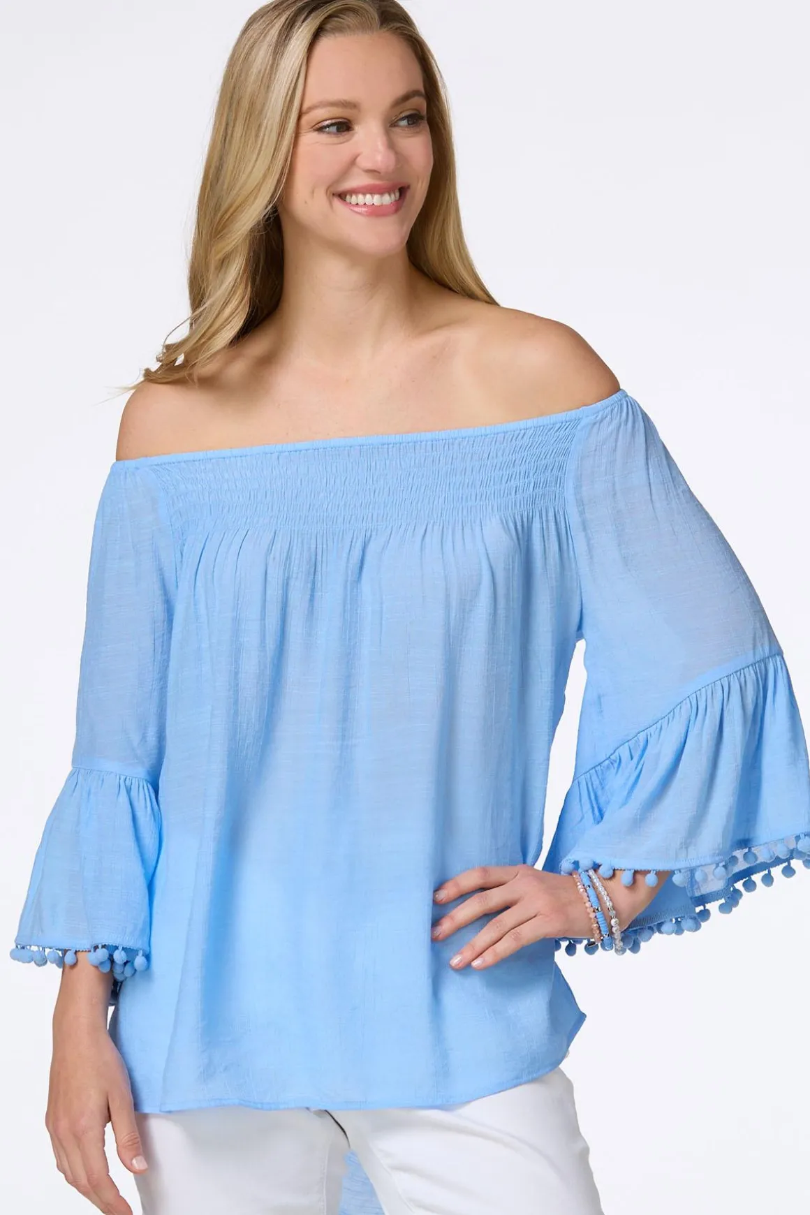 Smocked Pom Sleeve Poet Top