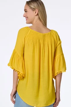 Smocked Pom Sleeve Poet Top