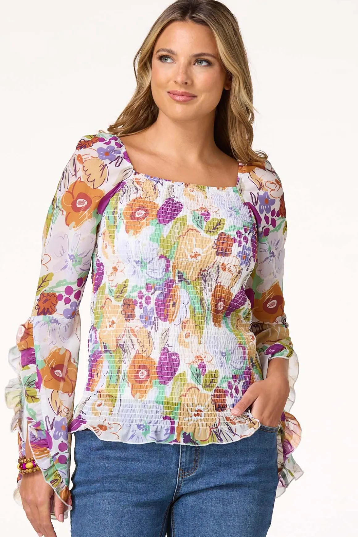 Smocked Romantic Floral Top
