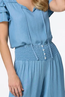 Smocked Waist Chambray Pants