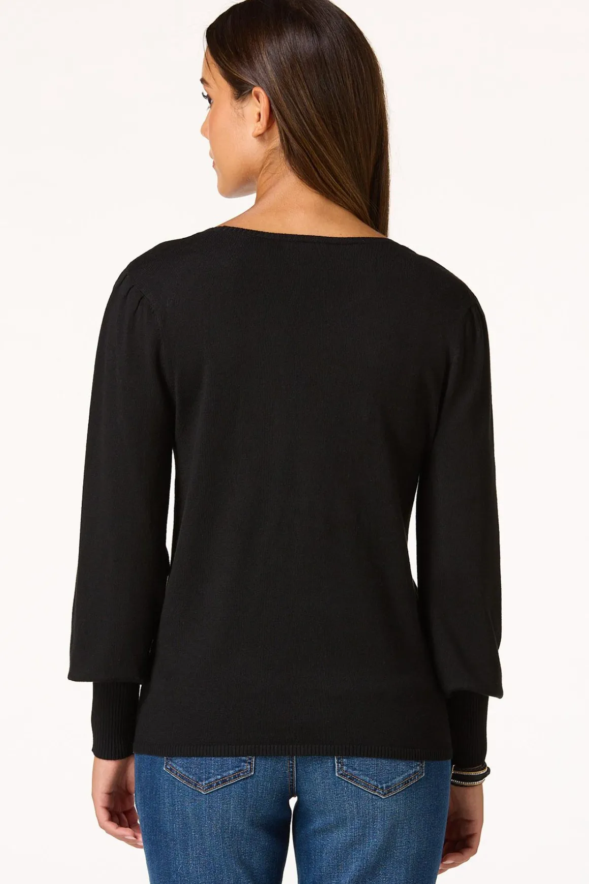 Solid Balloon Sleeve Sweater