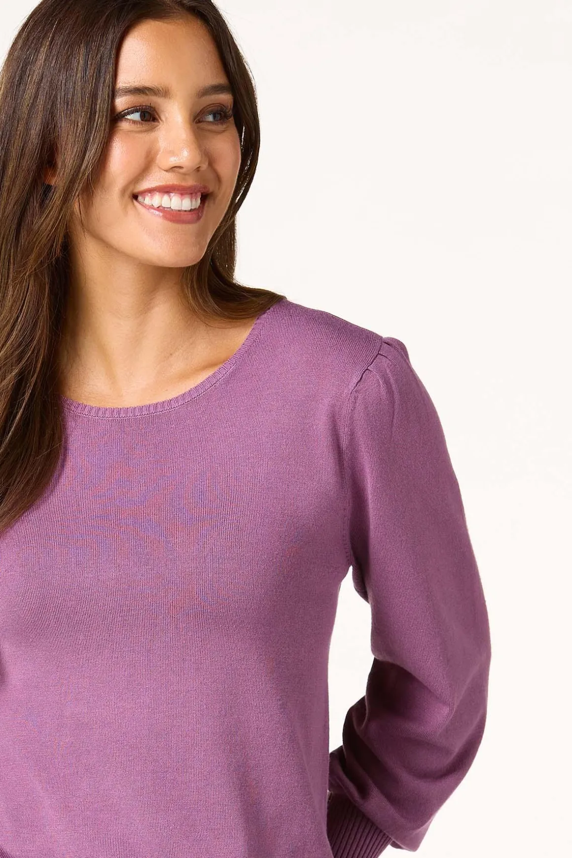 Solid Balloon Sleeve Sweater