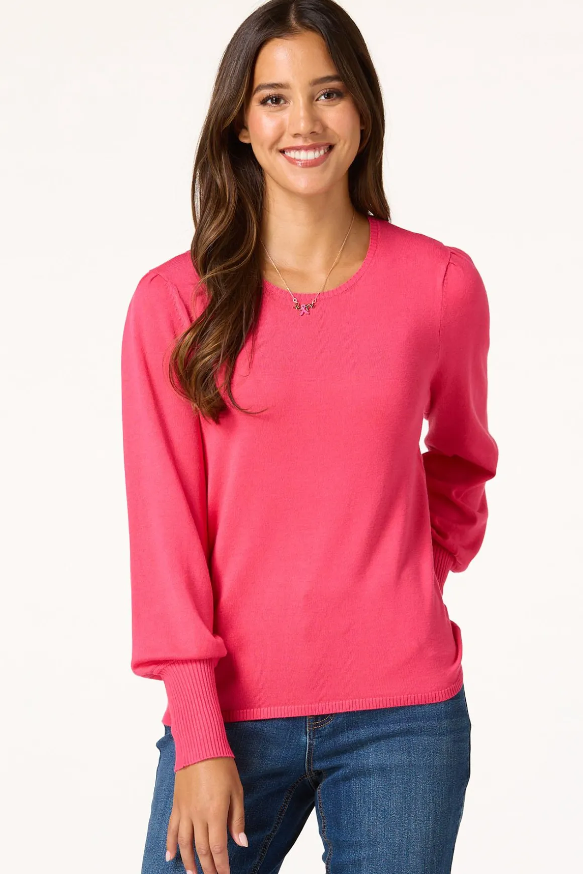 Solid Balloon Sleeve Sweater