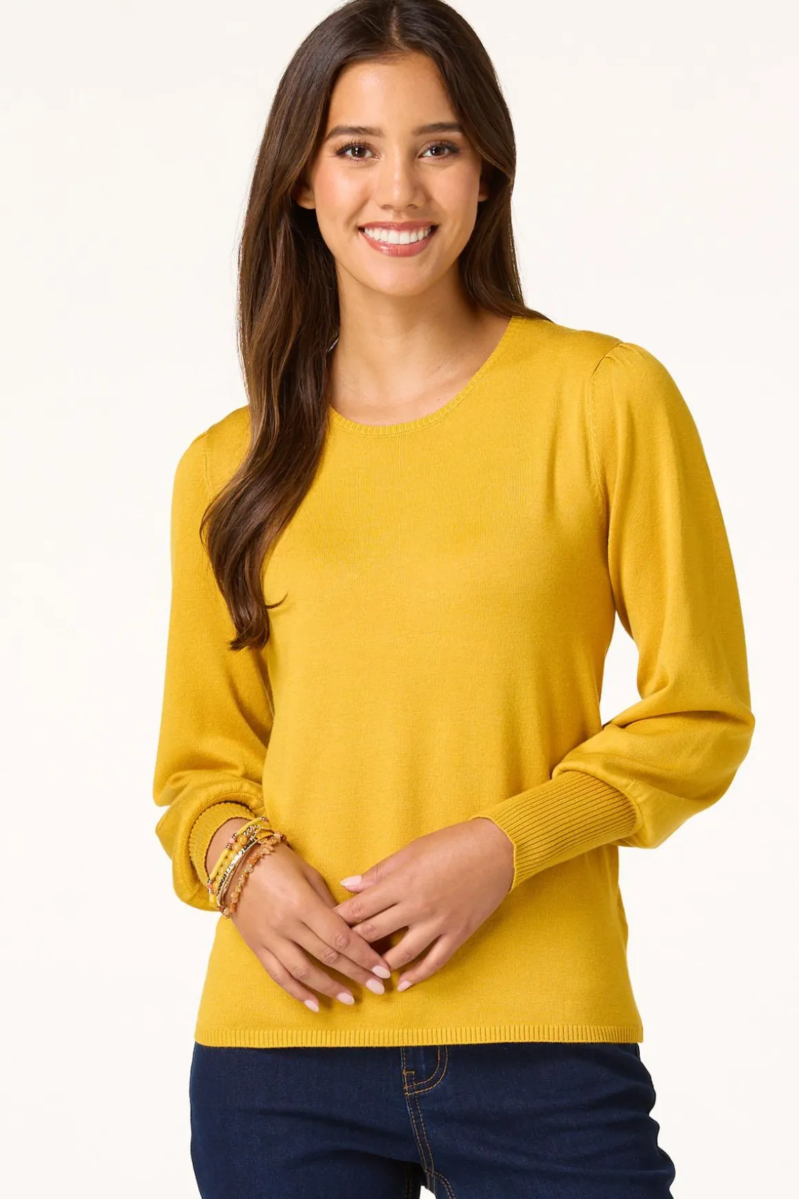 Solid Balloon Sleeve Sweater