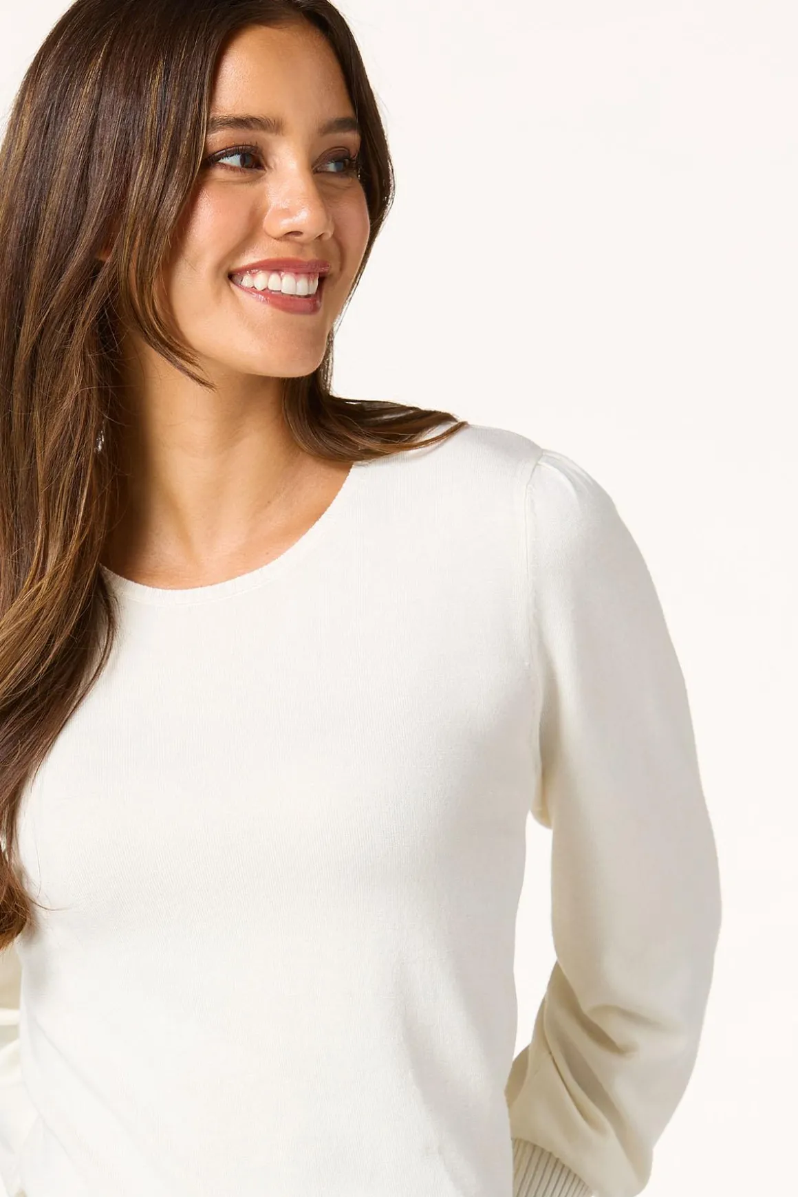 Solid Balloon Sleeve Sweater