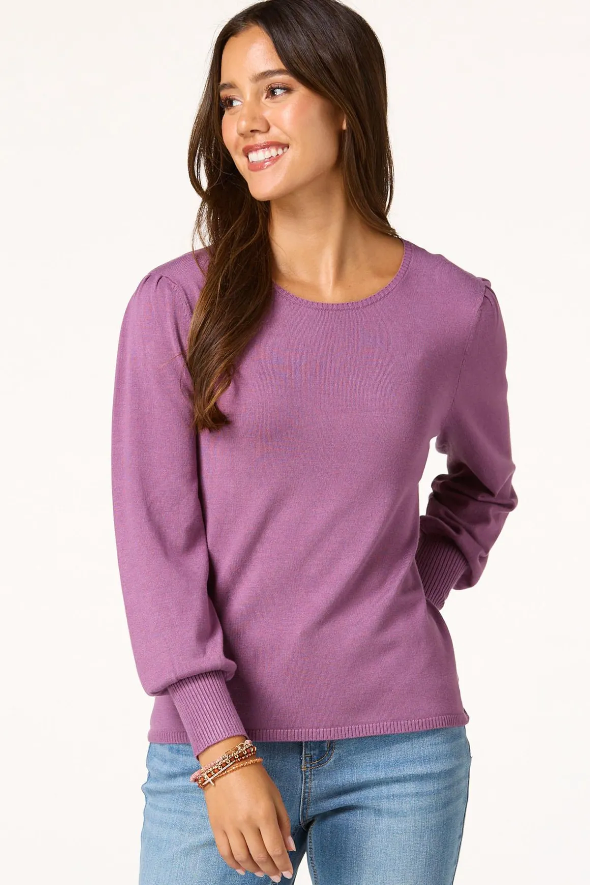Solid Balloon Sleeve Sweater