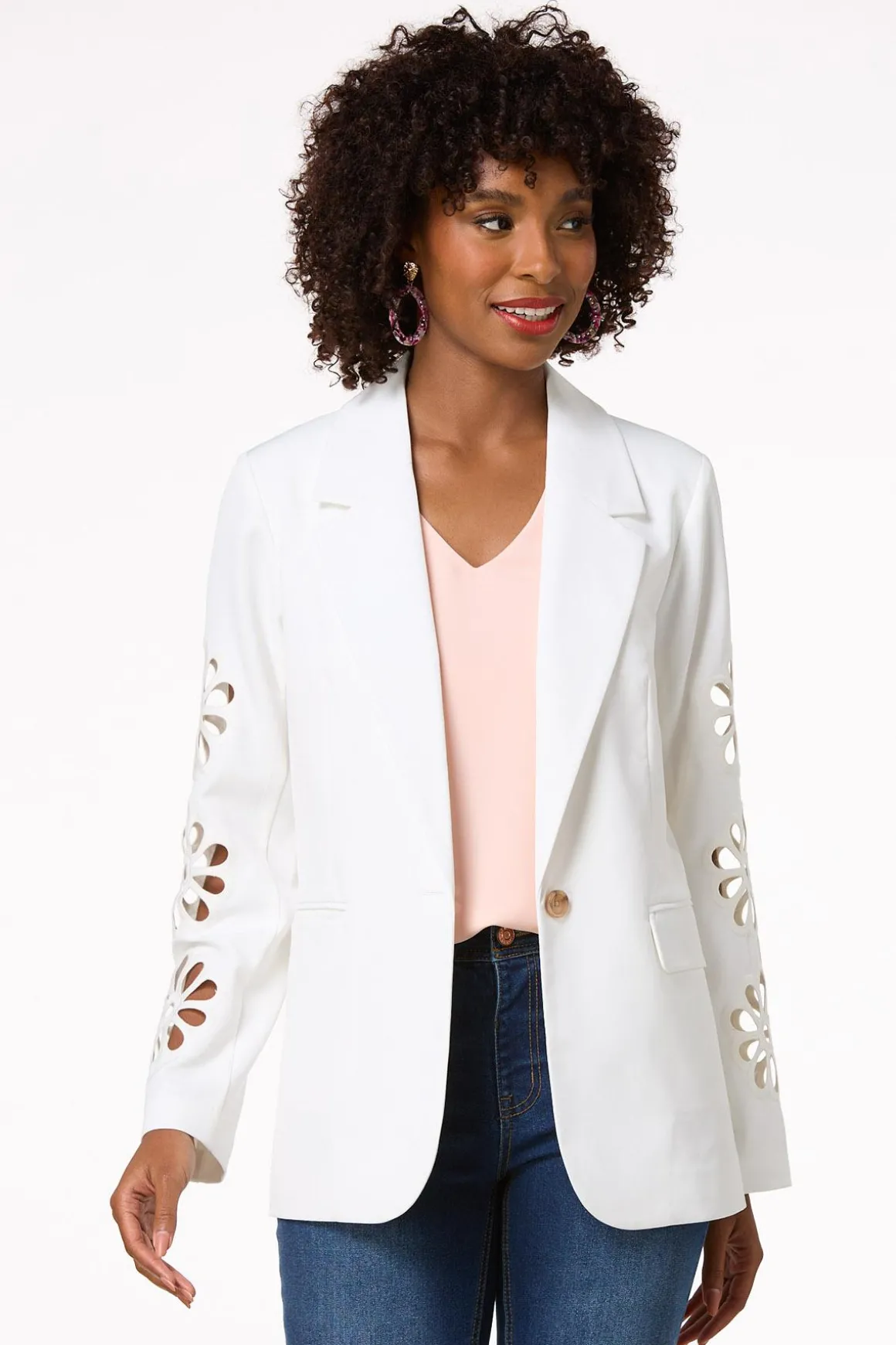 Solid Cutout Floral Blazer