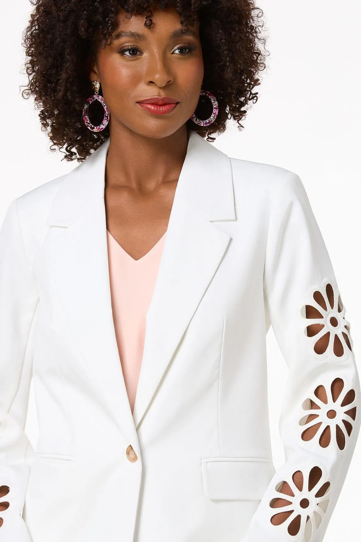 Solid Cutout Floral Blazer