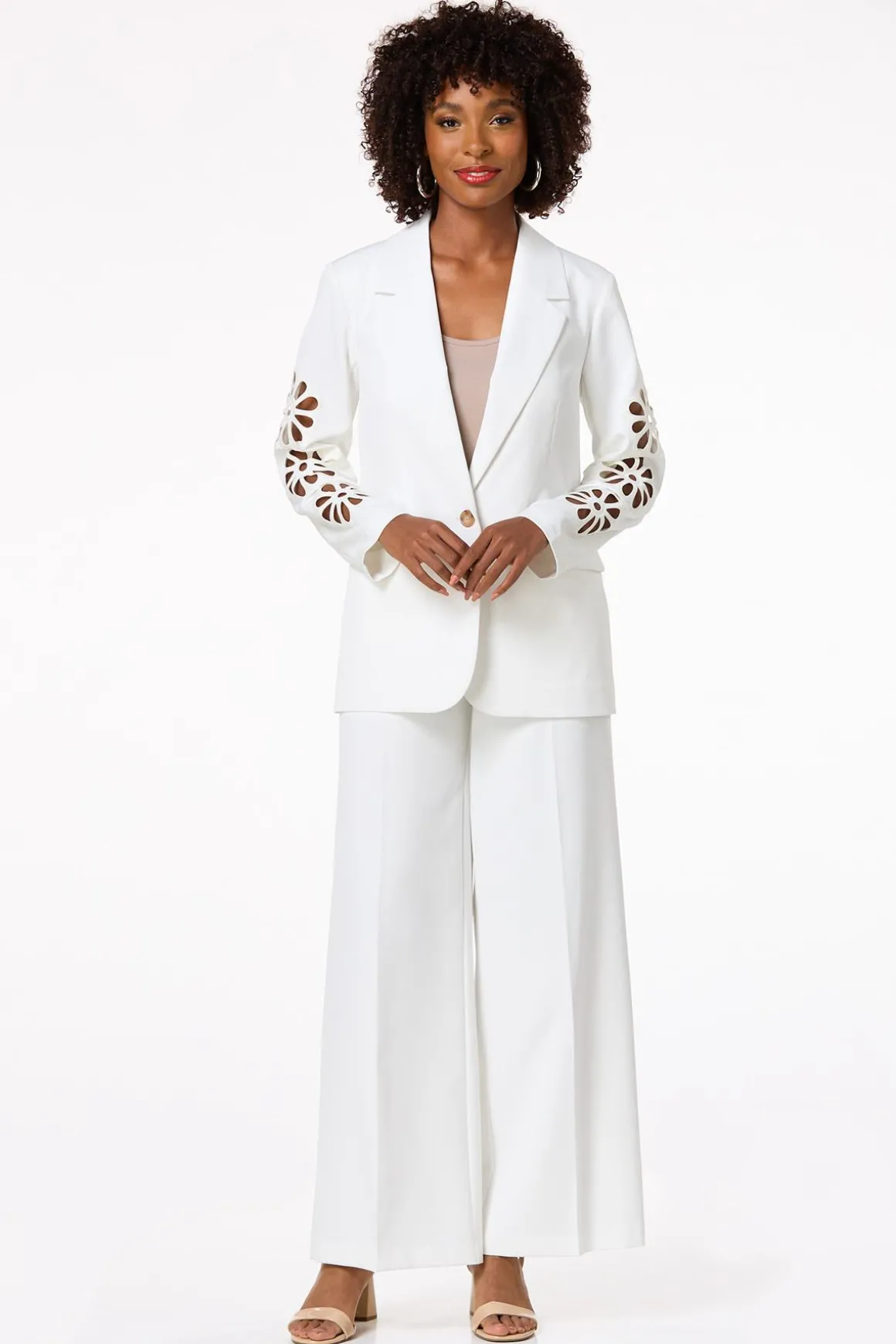 Solid Cutout Floral Blazer