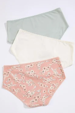 Solid Floral Brief Panty Set