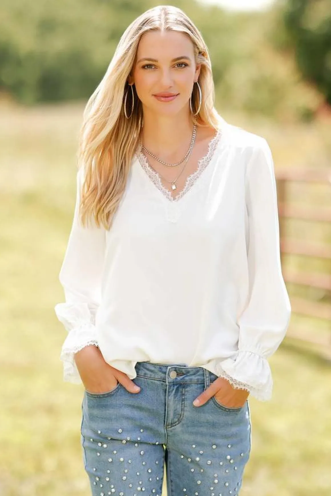 Solid Lace Trim Top
