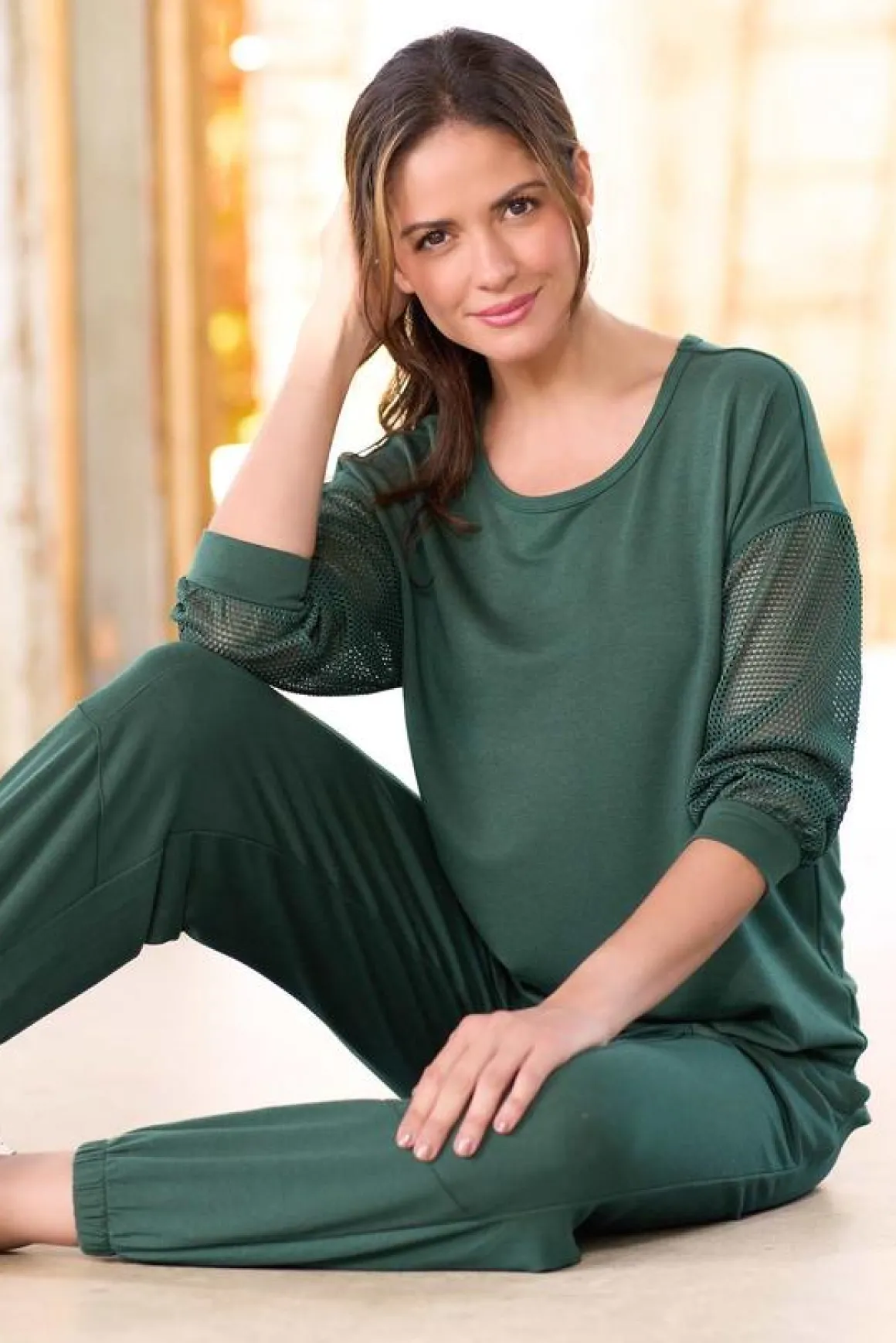 Solid Mesh Sleeve Top