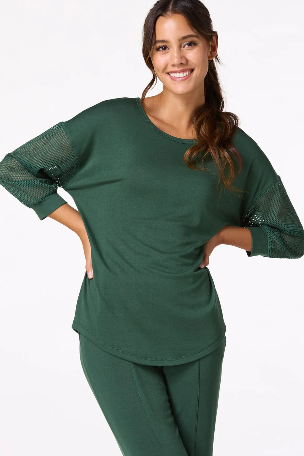 Solid Mesh Sleeve Top
