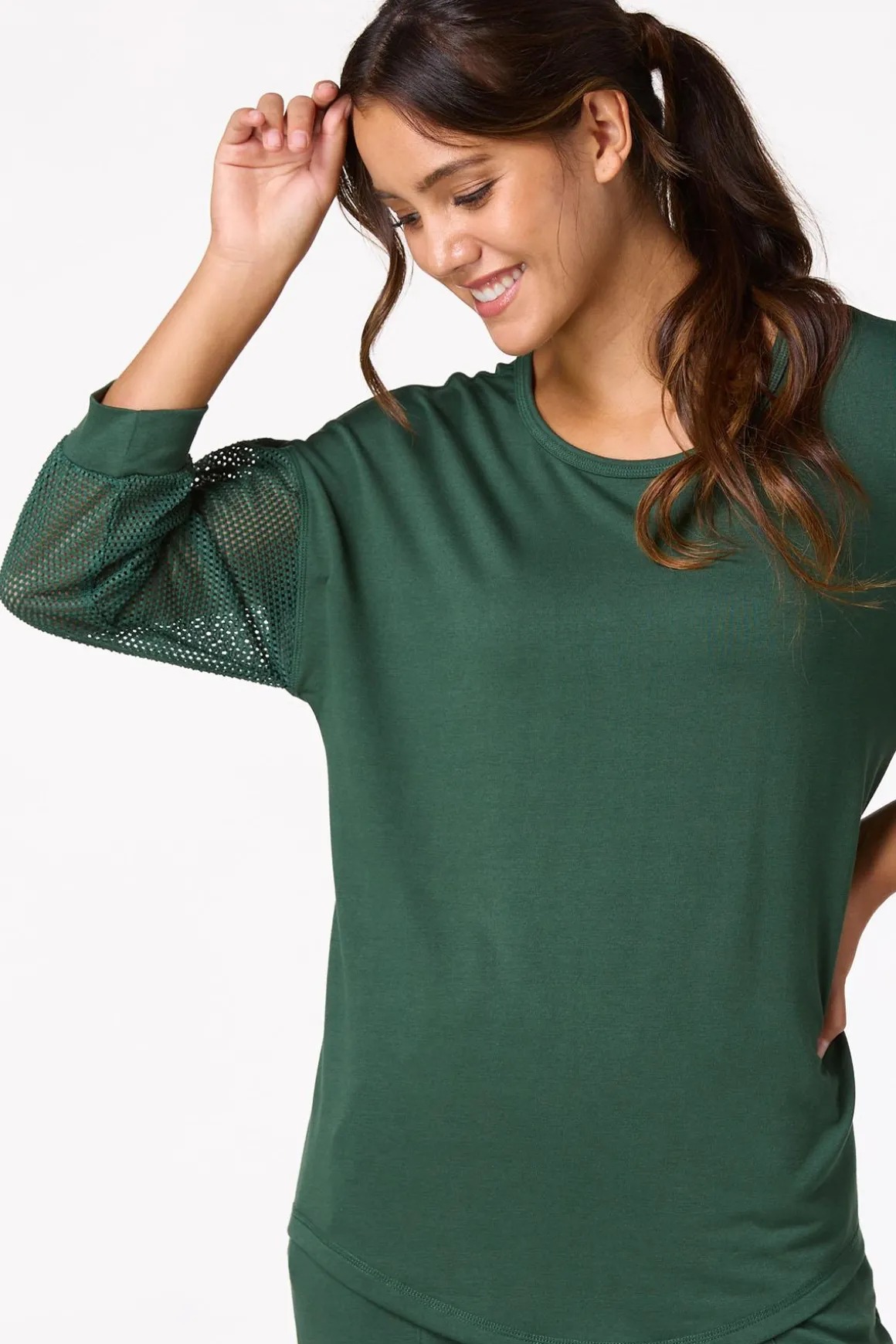 Solid Mesh Sleeve Top