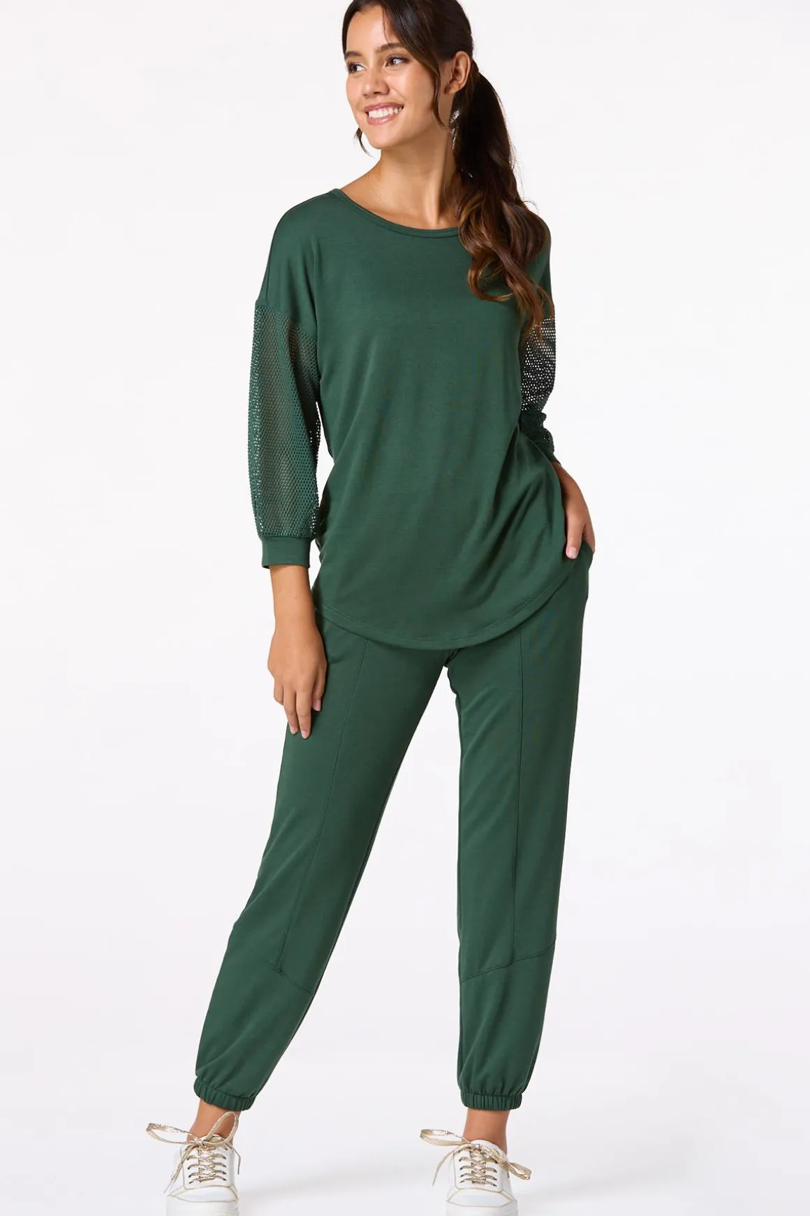 Solid Mesh Sleeve Top