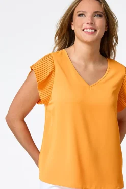 Solid Pleated Sleeve Top