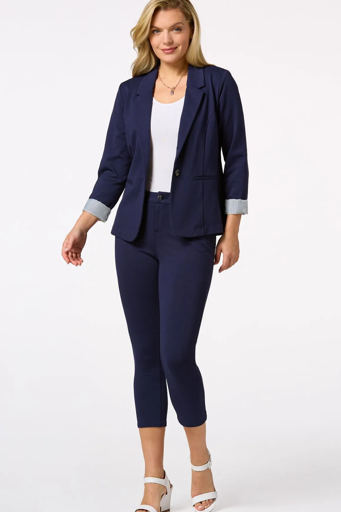 Solid Ponte Skinny Cropped Pants