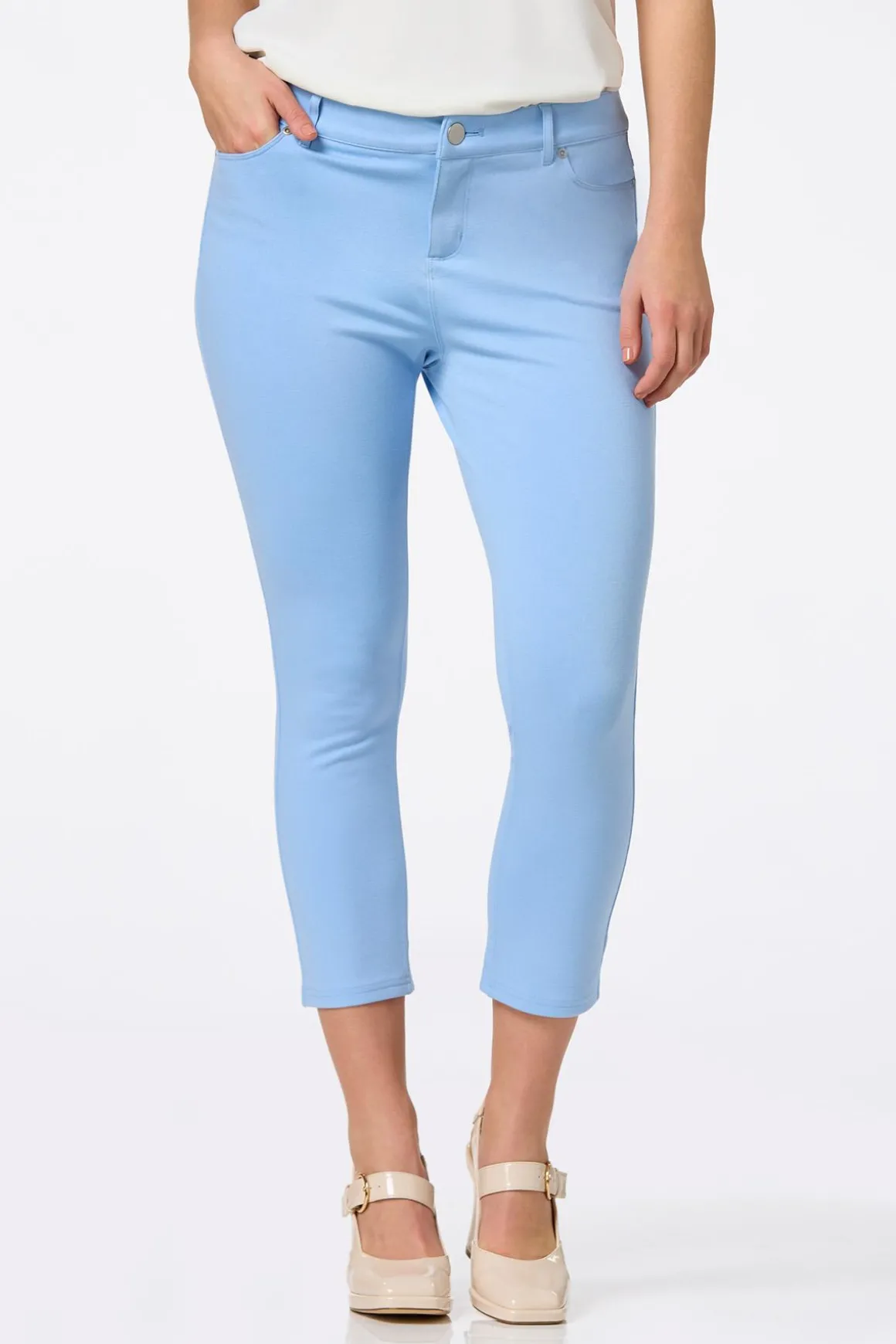 Solid Ponte Skinny Cropped Pants