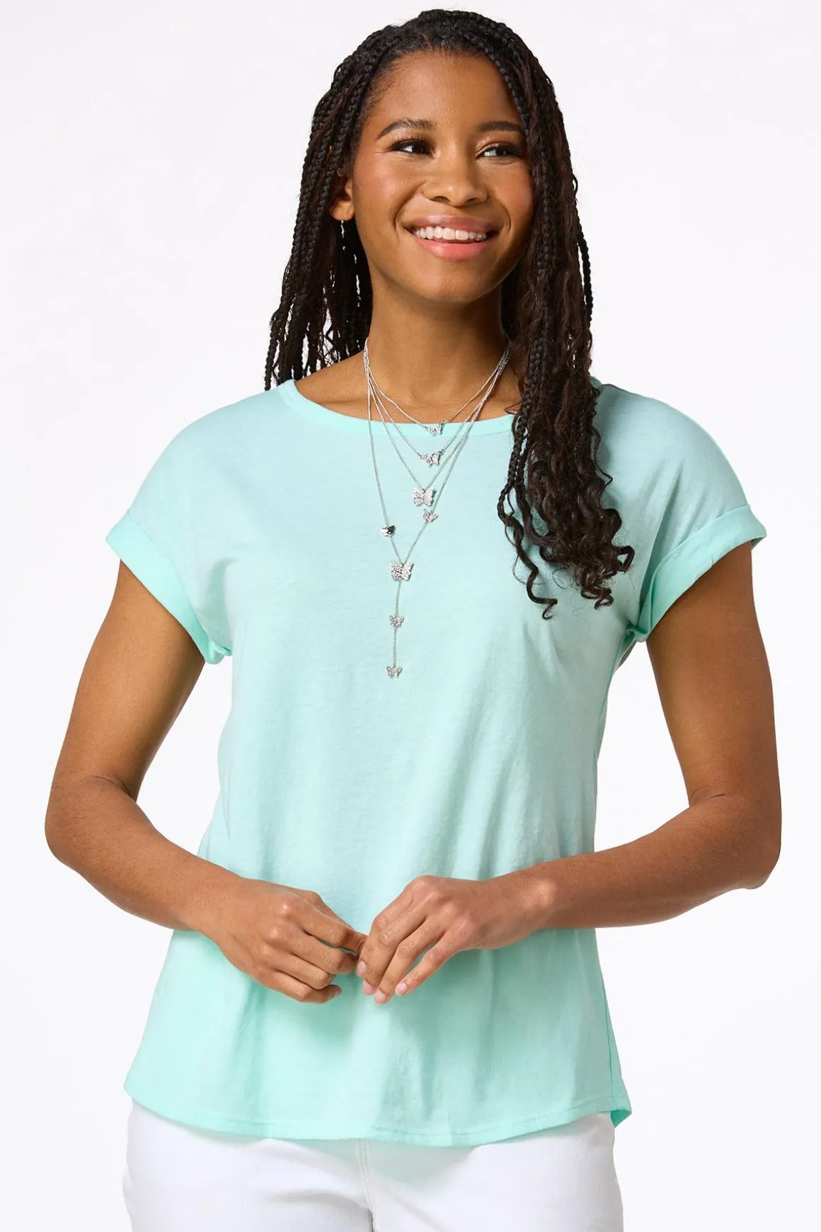 Solid Rolled Cuff Tee