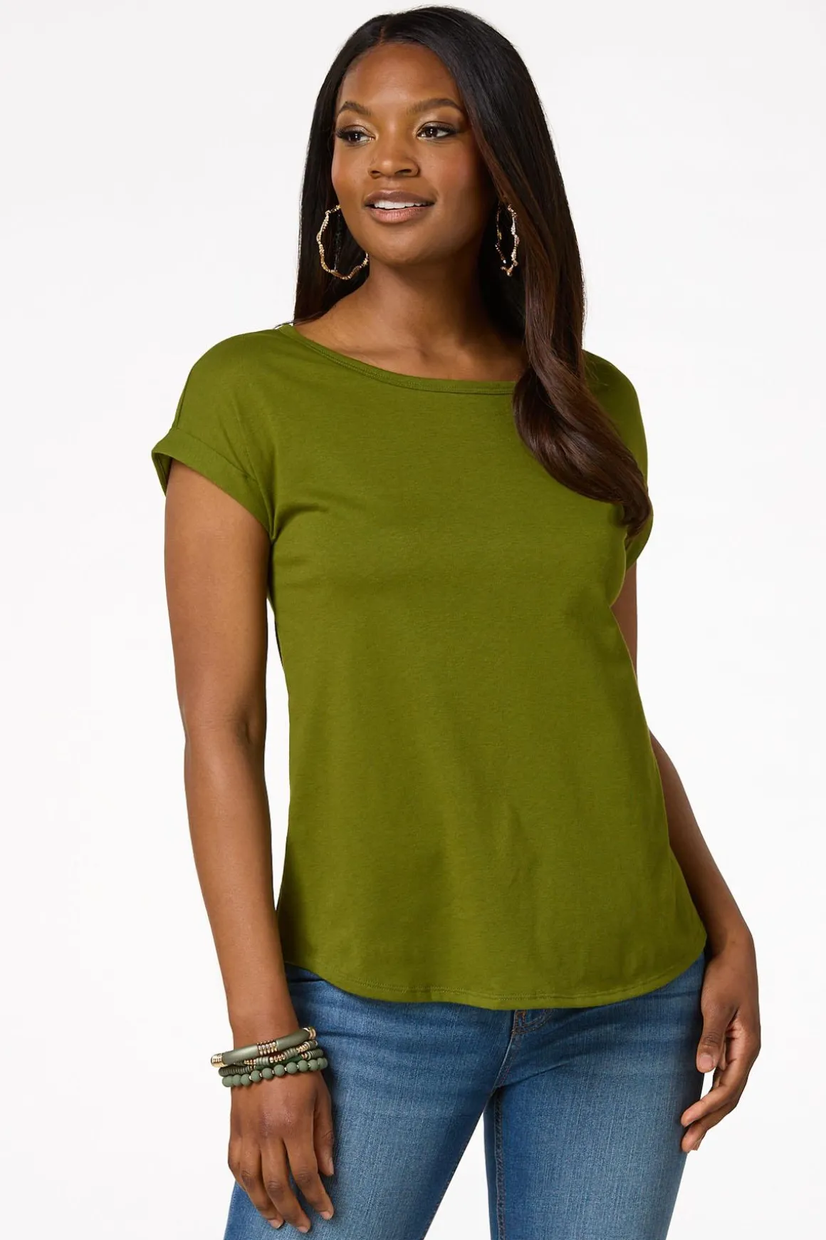Solid Rolled Cuff Tee