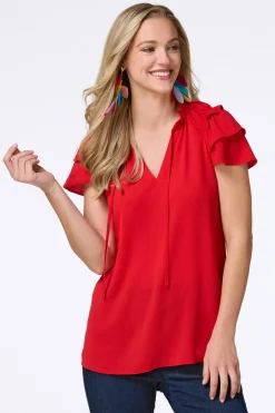 Solid Ruffled Crepe Top