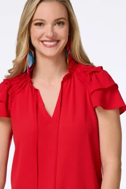 Solid Ruffled Crepe Top