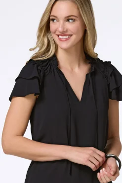 Solid Ruffled Crepe Top