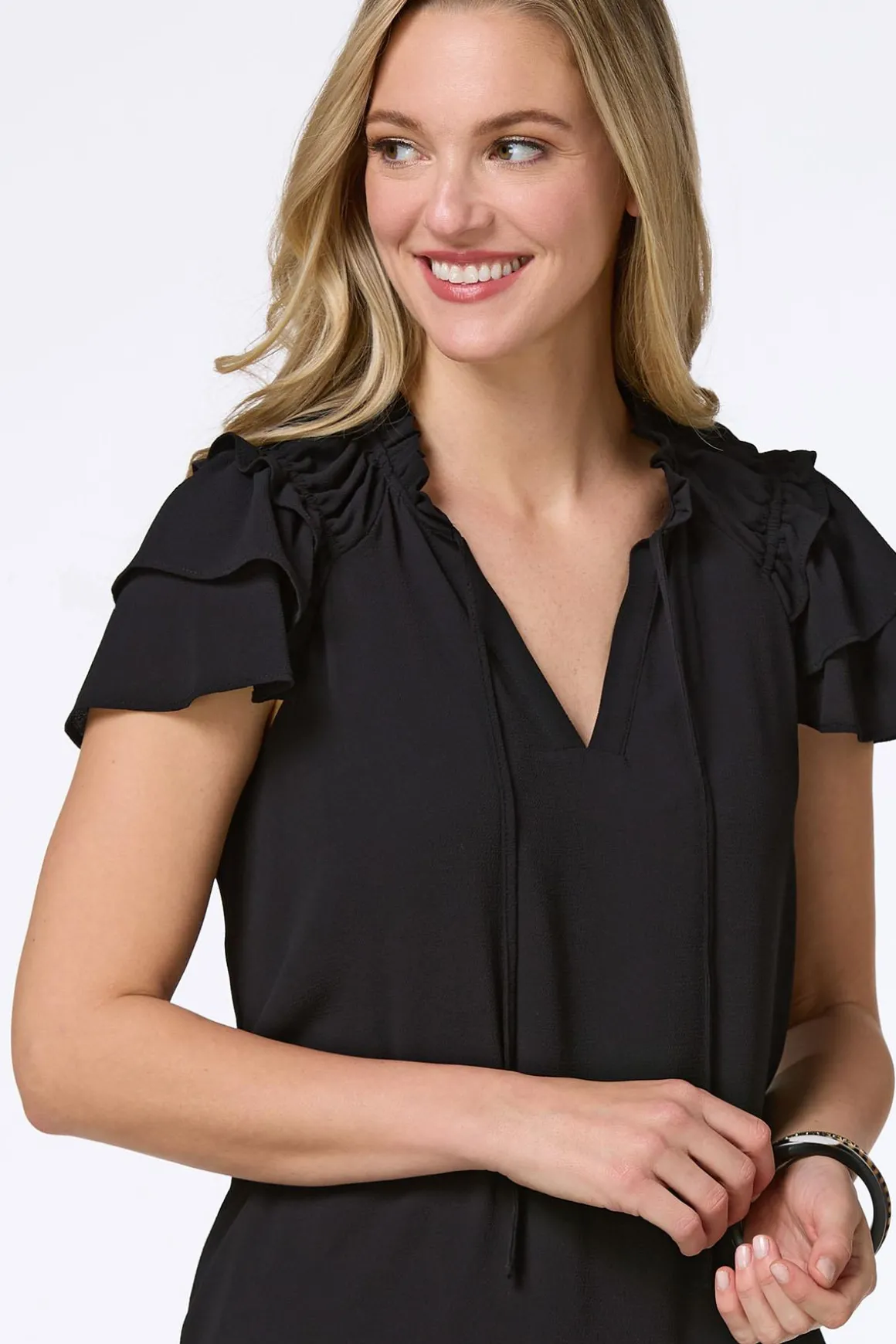 Solid Ruffled Crepe Top