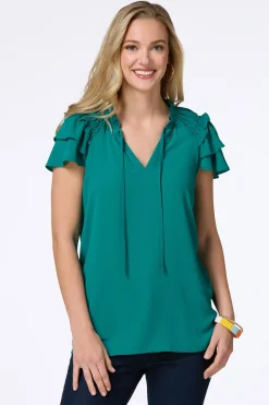 Solid Ruffled Crepe Top