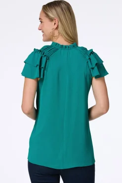 Solid Ruffled Crepe Top