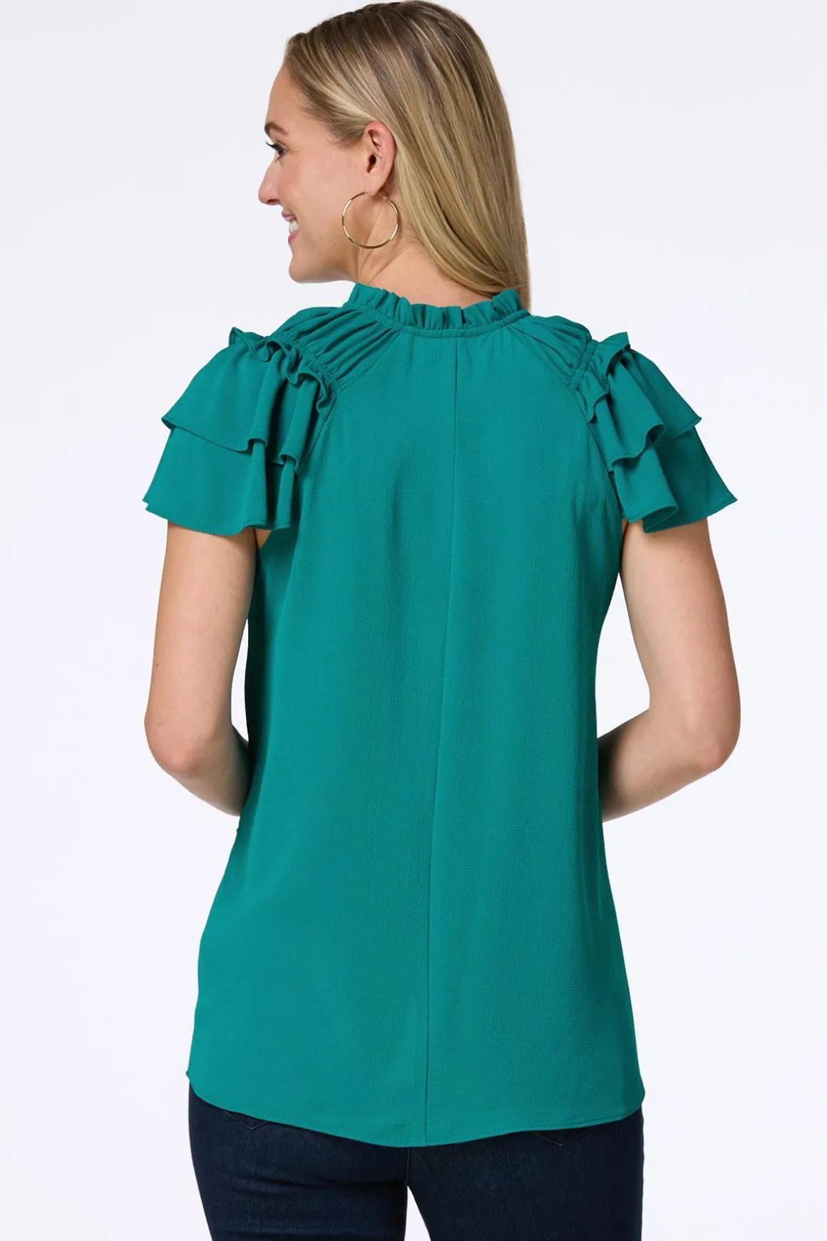 Solid Ruffled Crepe Top
