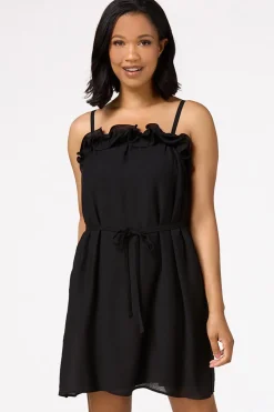 Solid Ruffled Tie Waist Dress