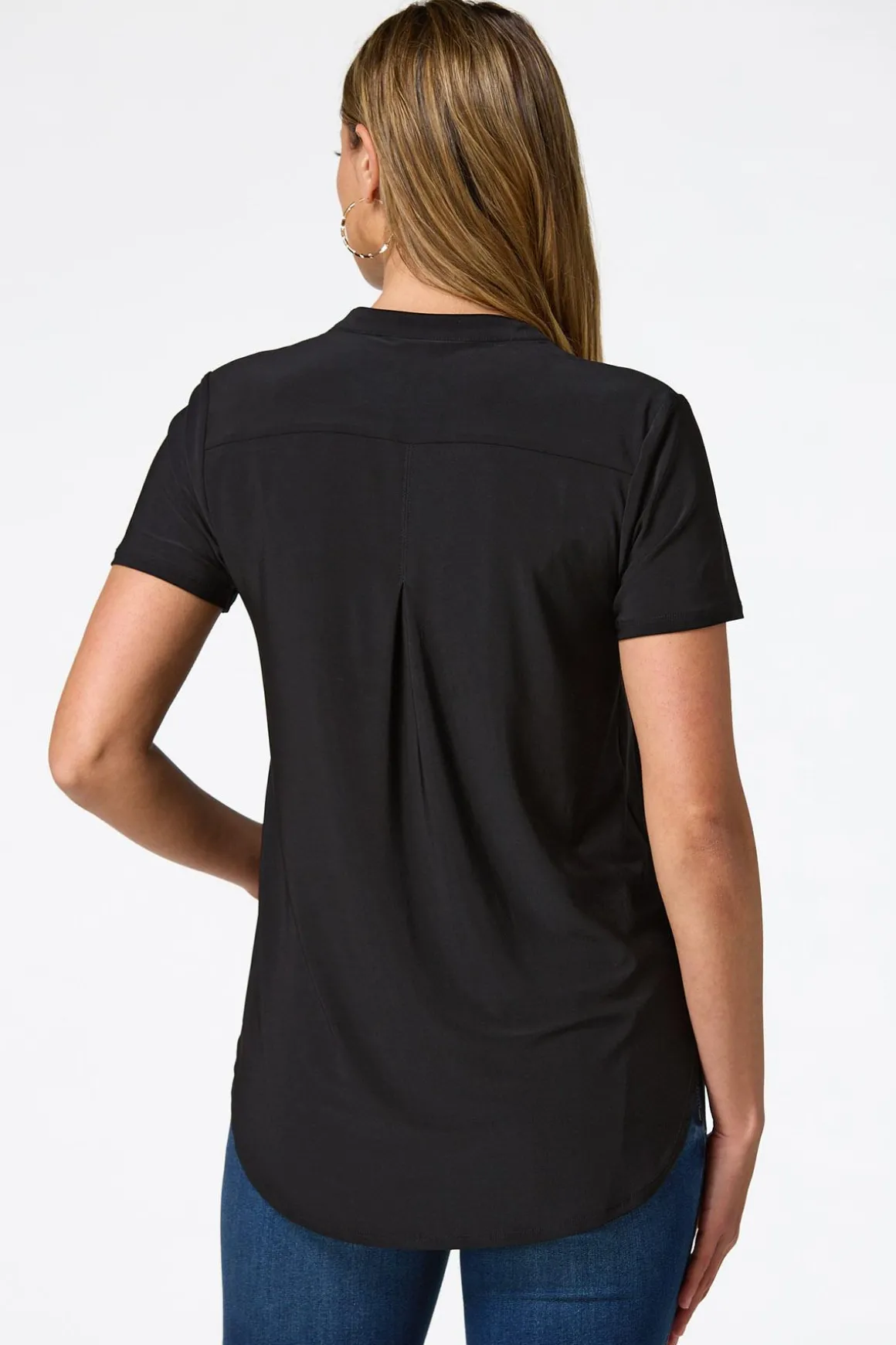 Solid Split V- Neck Top