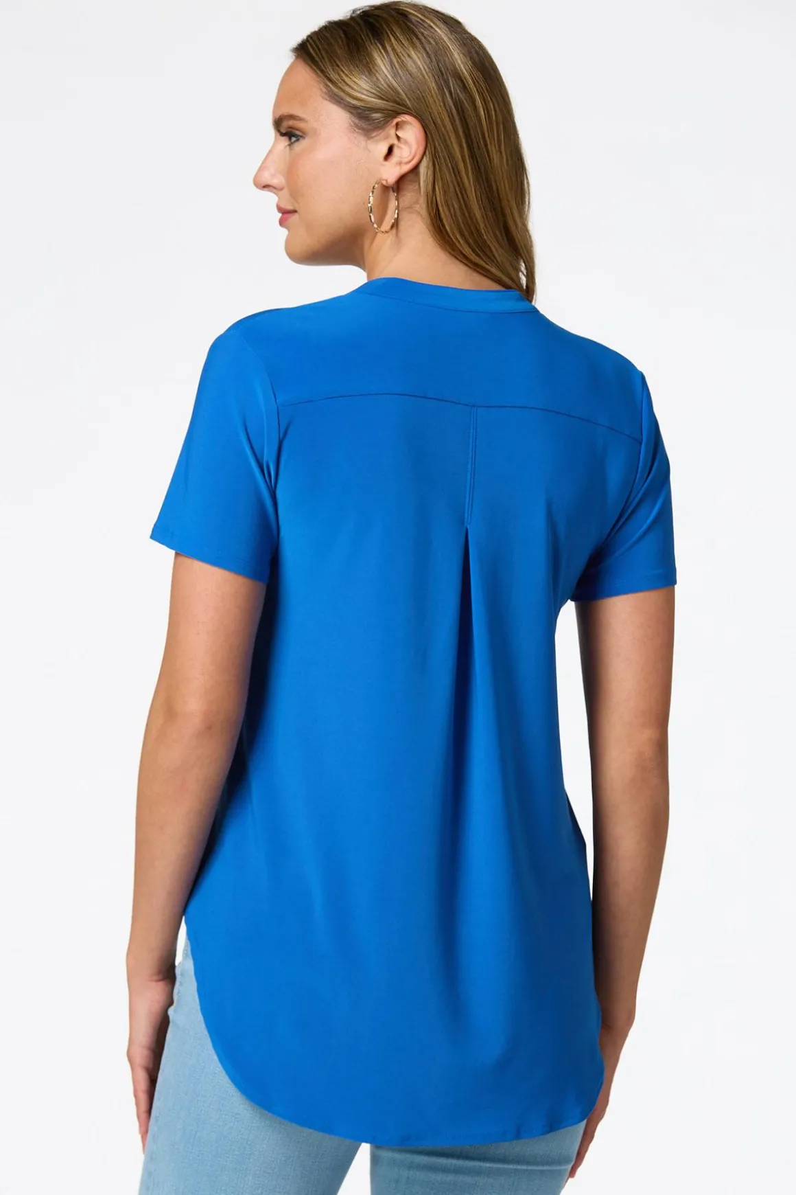 Solid Split V- Neck Top