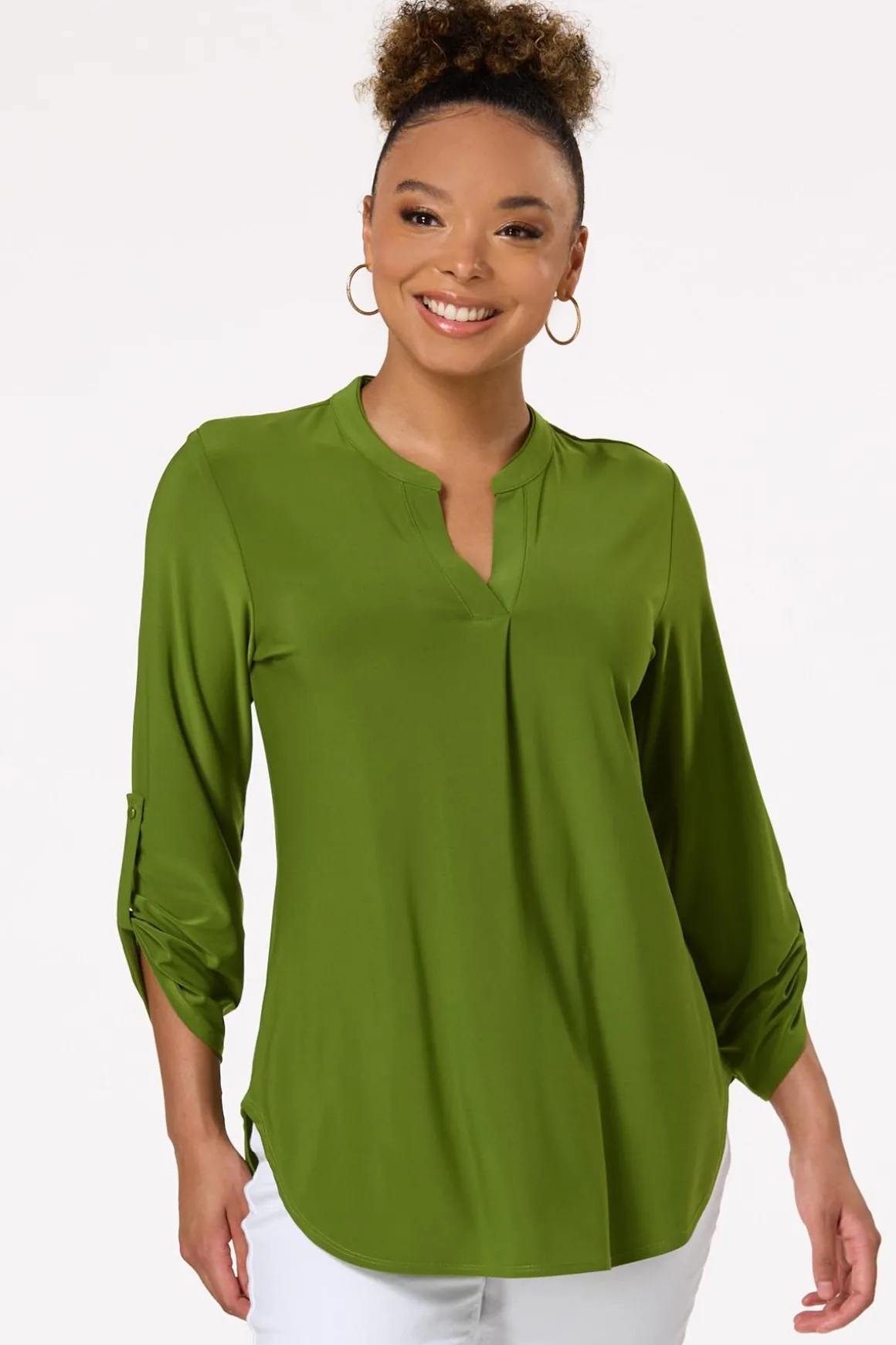 Solid Split V- Neck Top