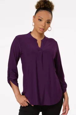 Solid Split V- Neck Top