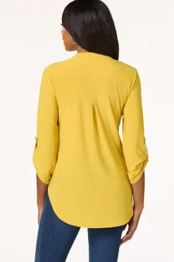 Solid Split V- Neck Top