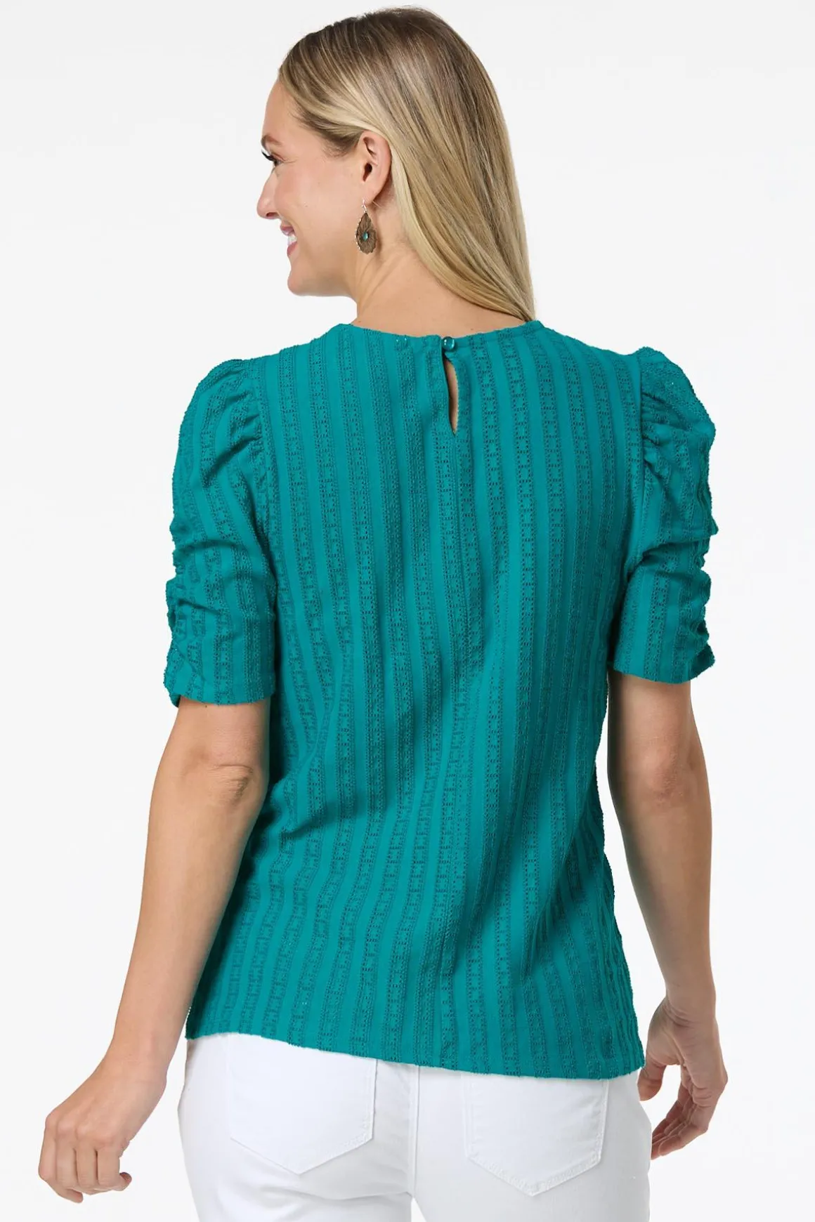 Solid Textured Puff Sleeve Top