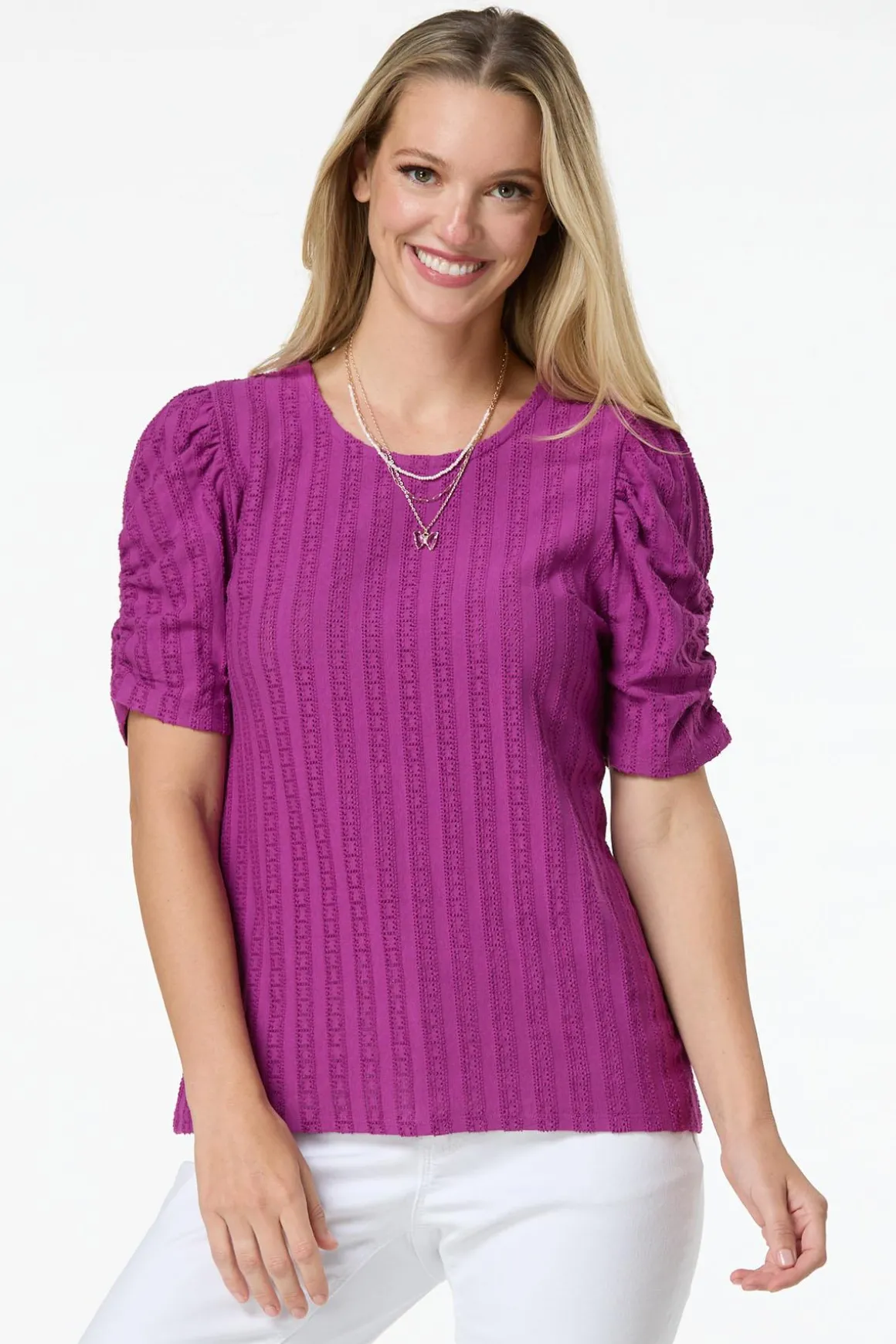 Solid Textured Puff Sleeve Top