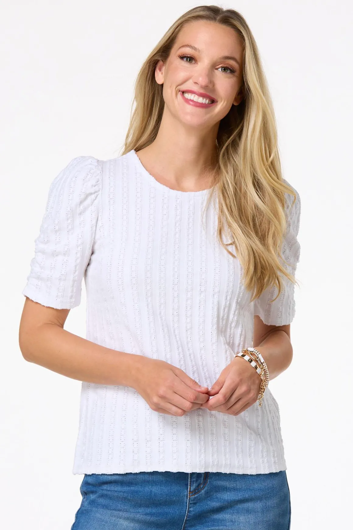 Solid Textured Puff Sleeve Top