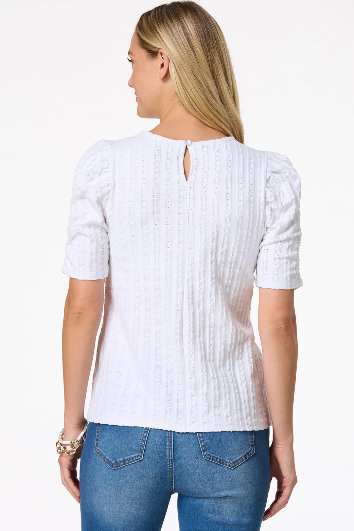 Solid Textured Puff Sleeve Top