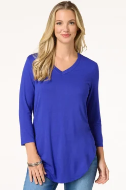 Solid V- Neck Tunic Top