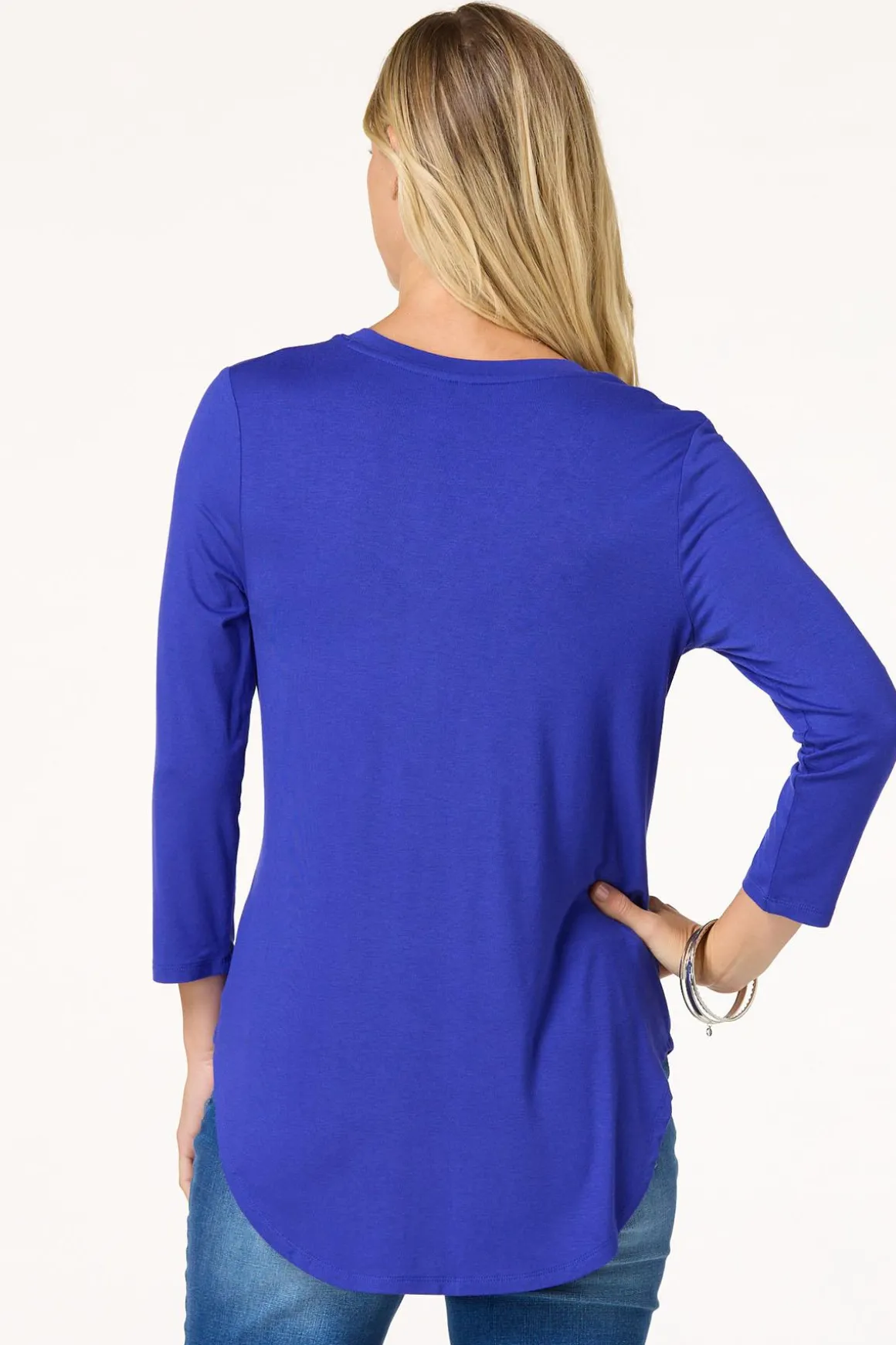 Solid V- Neck Tunic Top