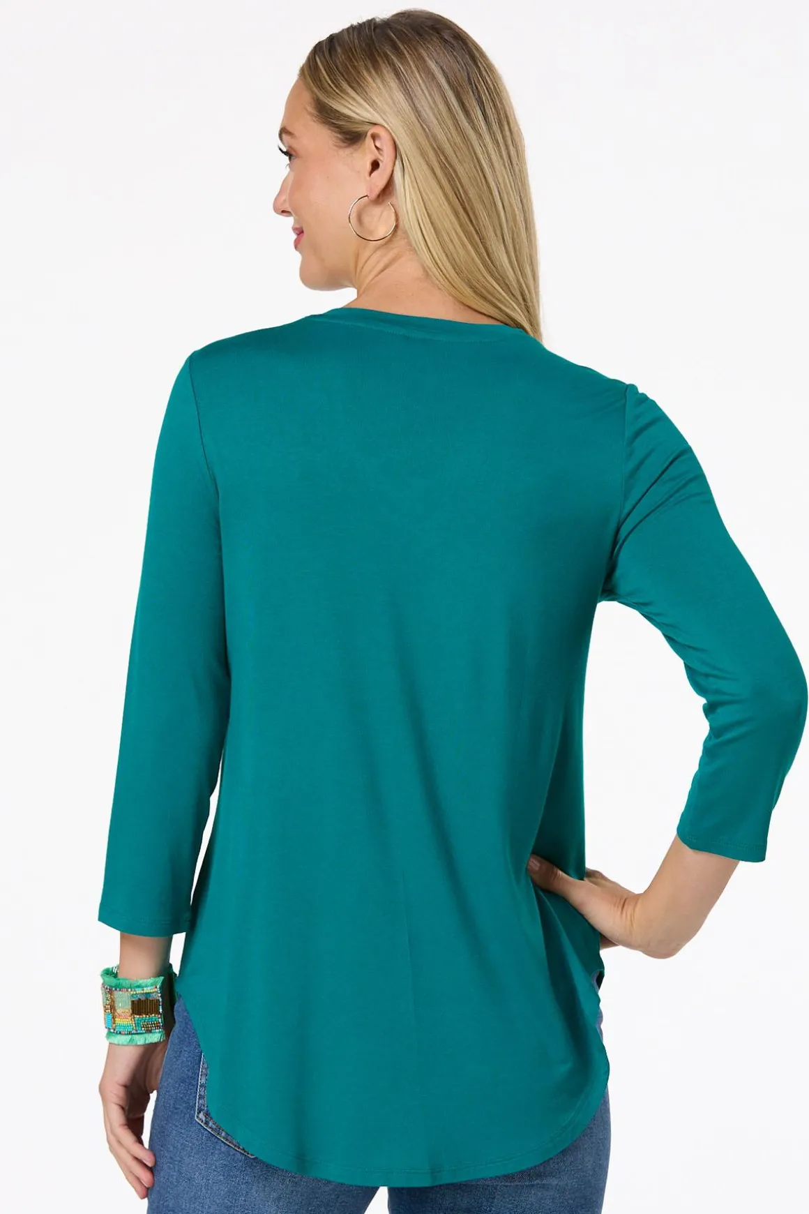 Solid V- Neck Tunic Top