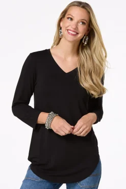 Solid V- Neck Tunic Top