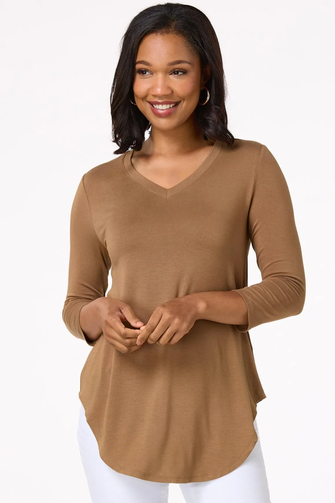 Solid V- Neck Tunic Top