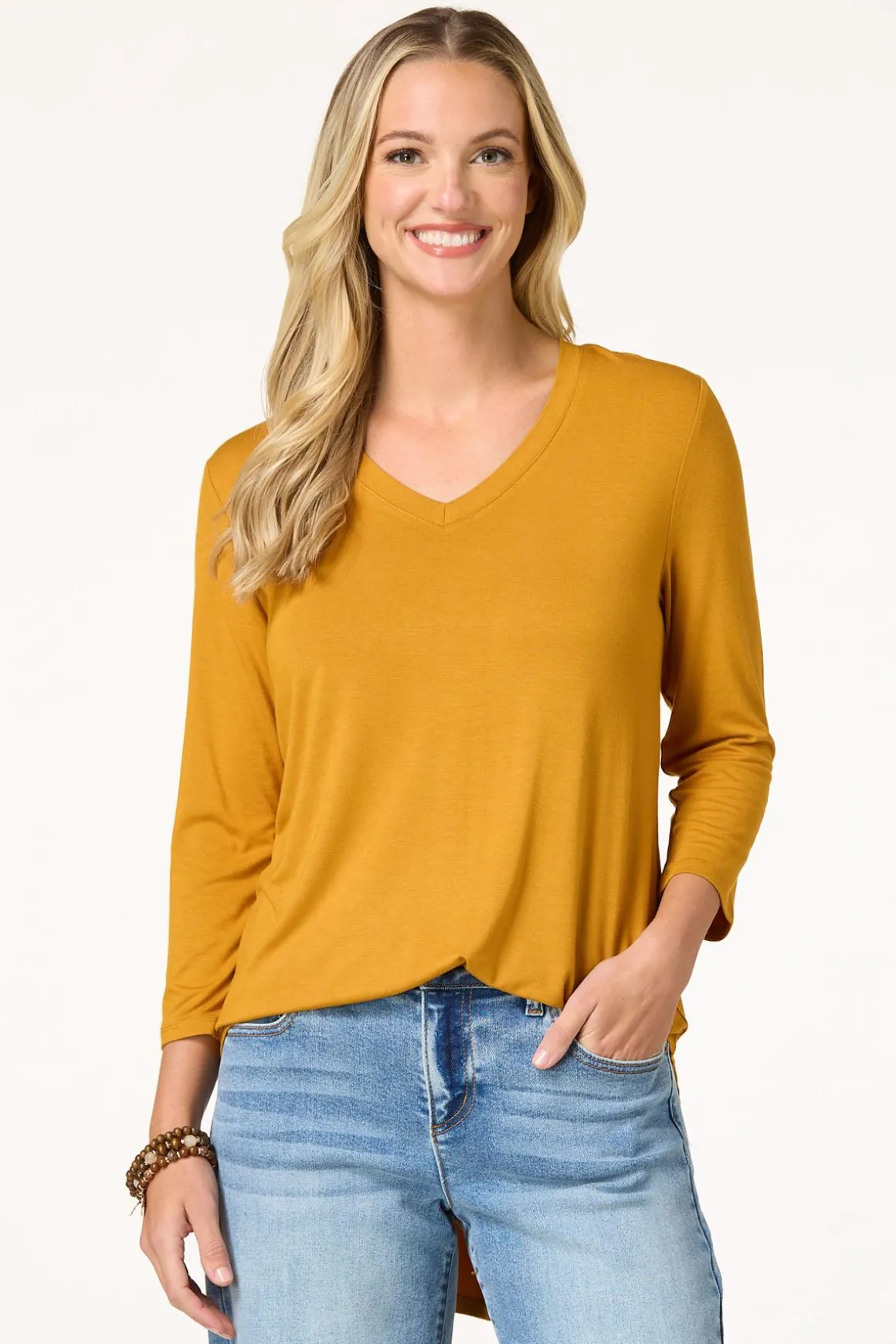 Solid V- Neck Tunic Top