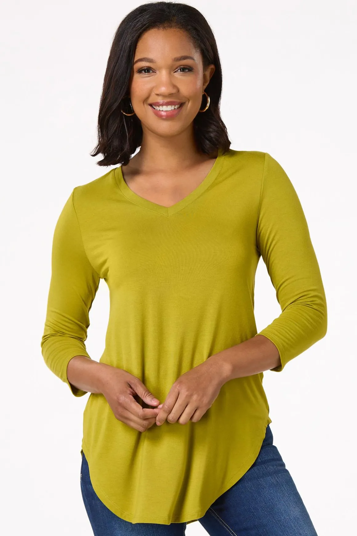 Solid V- Neck Tunic Top